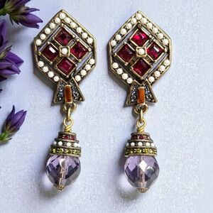 Fabulously Chic Crystal Pearl Lavendar Dangle Clip-on Earrings